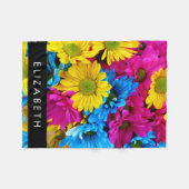 Kleurrijke bloemen, madeliefjes, boho, Jouw naam Fleece Deken (Voorkant (Horizontaal))