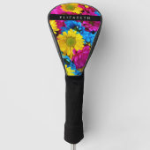 Kleurrijke bloemen, madeliefjes, boho, Jouw naam Golfheadcover (Voorkant)