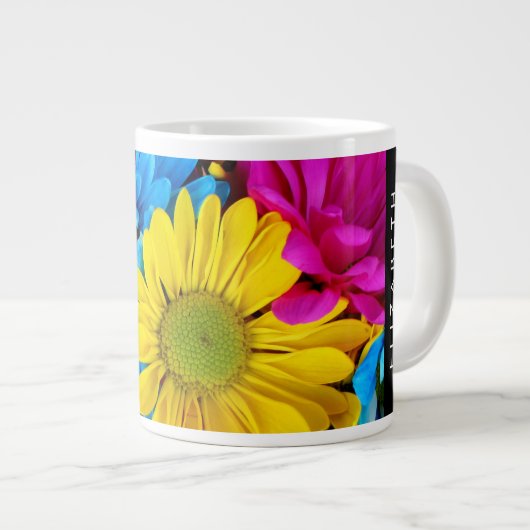 Kleurrijke bloemen, madeliefjes, boho, Jouw naam Grote Koffiekop (Voorkant rechts)