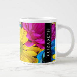 Kleurrijke bloemen, madeliefjes, boho, Jouw naam Grote Koffiekop