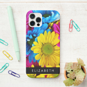 Kleurrijke bloemen, madeliefjes, boho, Jouw naam iPhone 12 Pro Hoesje