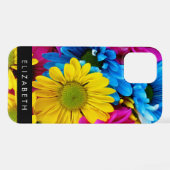 Kleurrijke bloemen, madeliefjes, boho, Jouw naam iPhone Hoesje (Achterkant horizontaal)
