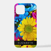 Kleurrijke bloemen, madeliefjes, boho, Jouw naam iPhone Hoesje (Achterkant)