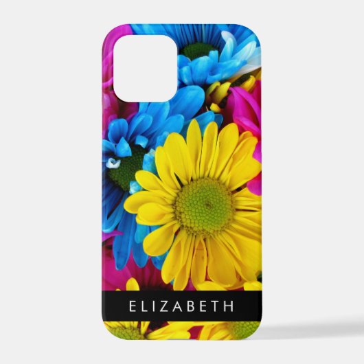 Kleurrijke bloemen, madeliefjes, boho, Jouw naam iPhone Hoesje (Achterkant)