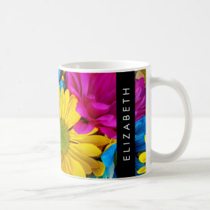 Kleurrijke bloemen, madeliefjes, boho, Jouw naam Koffiemok