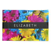 Kleurrijke bloemen, madeliefjes, boho, Jouw naam Kussensloop (Achterkant)