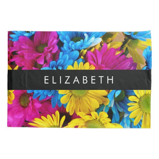 Kleurrijke bloemen, madeliefjes, boho, Jouw naam Kussensloop (Achterkant)