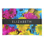 Kleurrijke bloemen, madeliefjes, boho, Jouw naam Kussensloop (Voorkant)