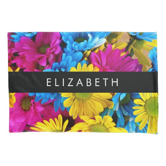Kleurrijke bloemen, madeliefjes, boho, Jouw naam Kussensloop (Voorkant)