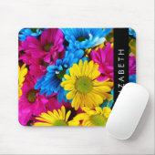 Kleurrijke bloemen, madeliefjes, boho, Jouw naam Muismat (Met muis)