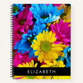 Kleurrijke bloemen, madeliefjes, boho, Jouw naam Notitieboek (Voorkant)
