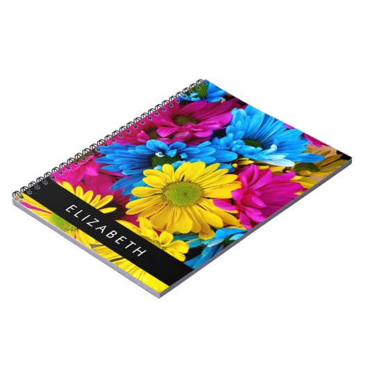 Kleurrijke bloemen, madeliefjes, boho, Jouw naam Notitieboek (Linkerzijde)