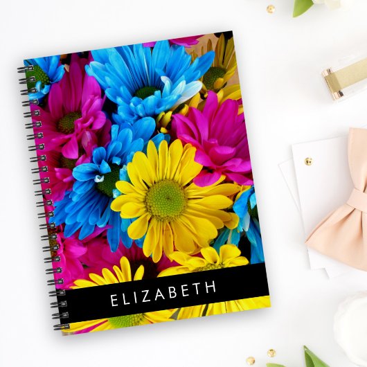 Kleurrijke bloemen, madeliefjes, boho, Jouw naam Planner