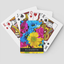 Kleurrijke bloemen, madeliefjes, boho, Jouw naam Pokerkaarten
