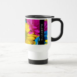 Kleurrijke bloemen, madeliefjes, boho, Jouw naam Reisbeker