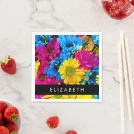 Kleurrijke bloemen, madeliefjes, boho, Jouw naam Servet