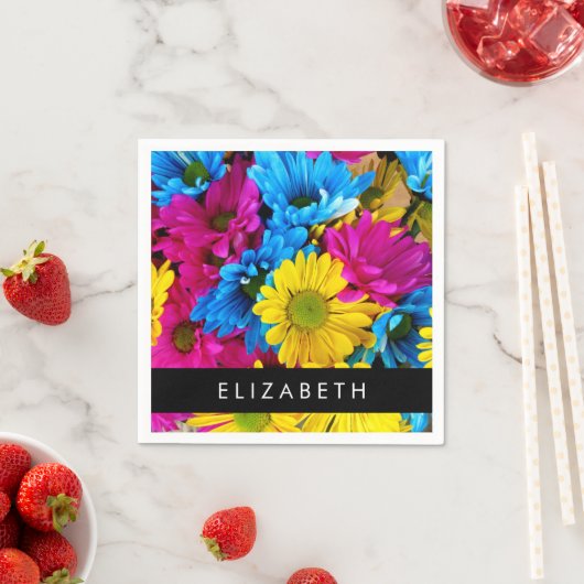 Kleurrijke bloemen, madeliefjes, boho, Jouw naam Servet (Insitu)