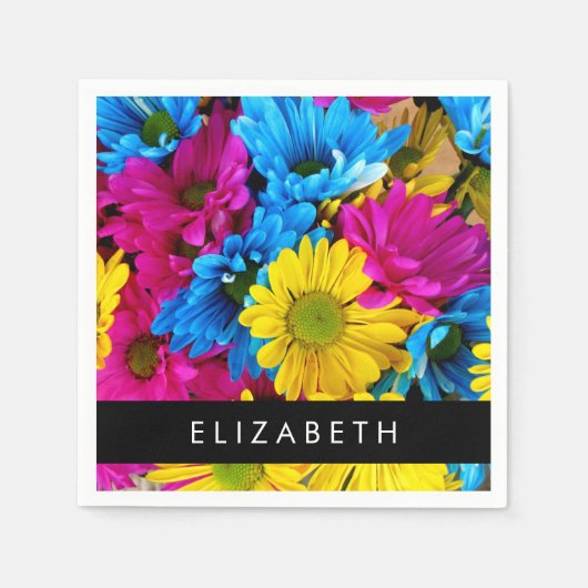 Kleurrijke bloemen, madeliefjes, boho, Jouw naam Servet (Voorkant)