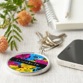 Kleurrijke bloemen, madeliefjes, boho, Jouw naam Sleutelhanger (Zijkant)