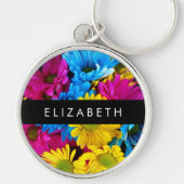 Kleurrijke bloemen, madeliefjes, boho, Jouw naam Sleutelhanger (Voorkant)