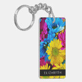 Kleurrijke bloemen, madeliefjes, boho, Jouw naam Sleutelhanger (Voorkant Links)