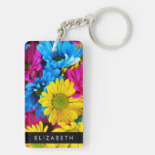 Kleurrijke bloemen, madeliefjes, boho, Jouw naam Sleutelhanger (achterkant)