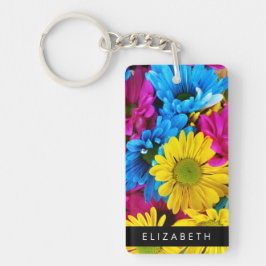 Kleurrijke bloemen, madeliefjes, boho, Jouw naam Sleutelhanger