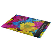 Kleurrijke bloemen, madeliefjes, boho, Jouw naam Snijplank (Hoek)