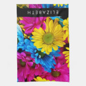 Kleurrijke bloemen, madeliefjes, boho, Jouw naam Theedoek (Verticaal)