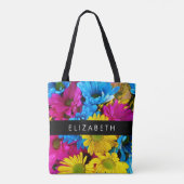 Kleurrijke bloemen, madeliefjes, boho, Jouw naam Tote Bag (Achterkant)