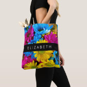 Kleurrijke bloemen, madeliefjes, boho, Jouw naam Tote Bag (Dichtbij)