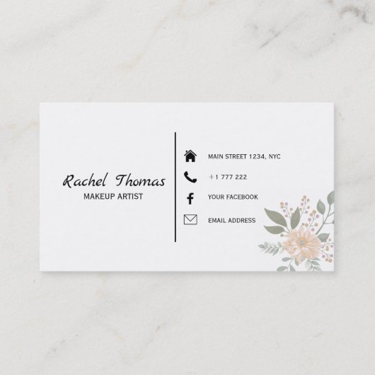 Kleurrijke Bloemen Make-up Artiest Visitekaartje (Achterkant)