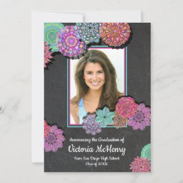 Kleurrijke Bloemen Mandala Foto Graduation Party Kaart