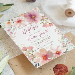 Kleurrijke bloemen meisje doop kaart