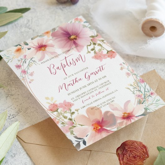 Kleurrijke bloemen meisje doop kaart