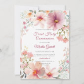 Kleurrijke bloemen Meisje Eerste Heilige Communie Kaart (Voorkant)