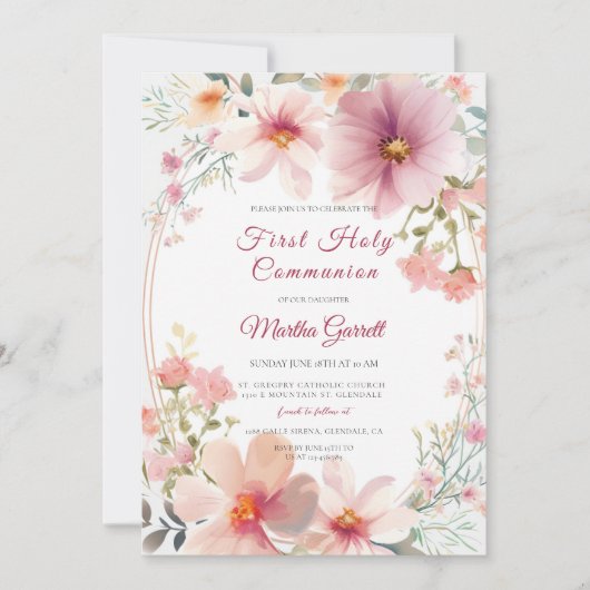 Kleurrijke bloemen Meisje Eerste Heilige Communie Kaart (Voorkant)