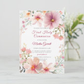 Kleurrijke bloemen Meisje Eerste Heilige Communie Kaart (Staand voorkant)