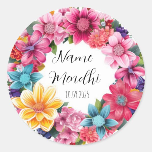 Kleurrijke bloemen Mendhi voorkeur stickers (Voorkant)