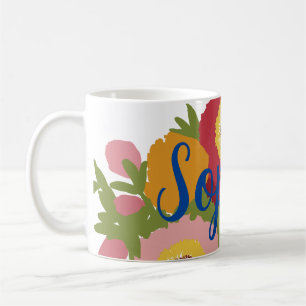 Kleurrijke bloemen met aangepaste naam koffiemok