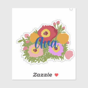 Kleurrijke bloemen met aangepaste naam sticker