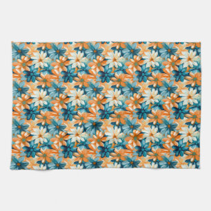 Kleurrijke Bloemen Met Blauwe, Oranje En Gele Stro Theedoek