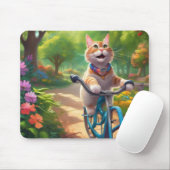 Kleurrijke Bloemen met Kat op Fiets Muismat (Met muis)