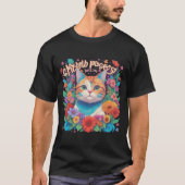 Kleurrijke bloemen met kat t-shirt (Voorkant)