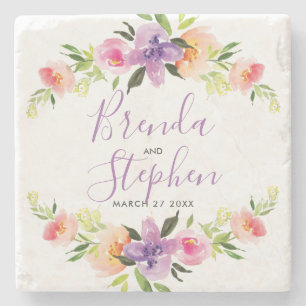 Kleurrijke bloemen met lijst stenen onderzetter