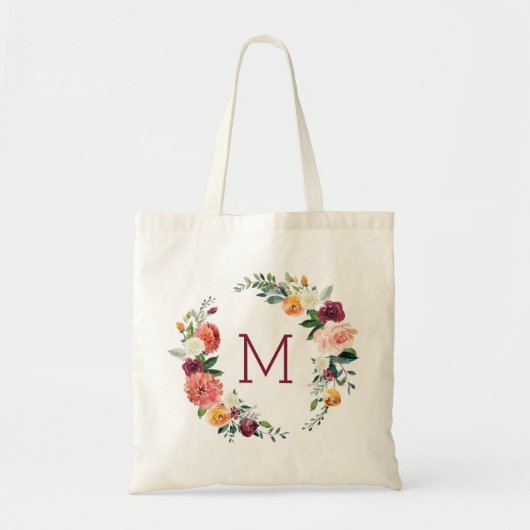 Kleurrijke bloemen met monogram tote bag (Voorkant)