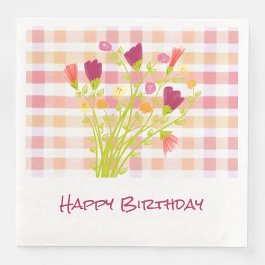 Kleurrijke bloemen met roze servet (Voorkant)