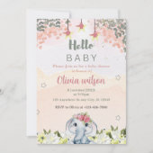 Kleurrijke bloemen met schattig olifant party kaart (Voorkant)