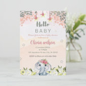 Kleurrijke bloemen met schattig olifant party kaart (Staand voorkant)