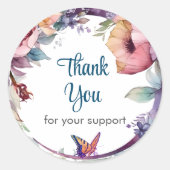 Kleurrijke bloemen met vlinder dank je wel ronde sticker (Voorkant)